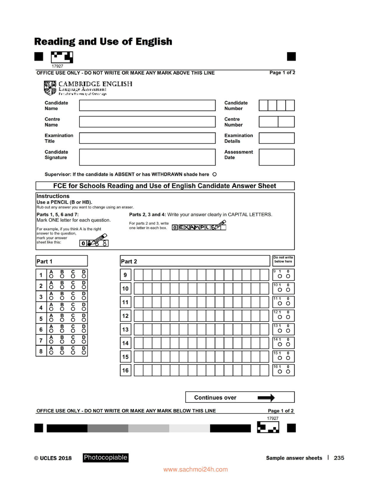 Reading answer sheet - Tiếng Anh - Studocu