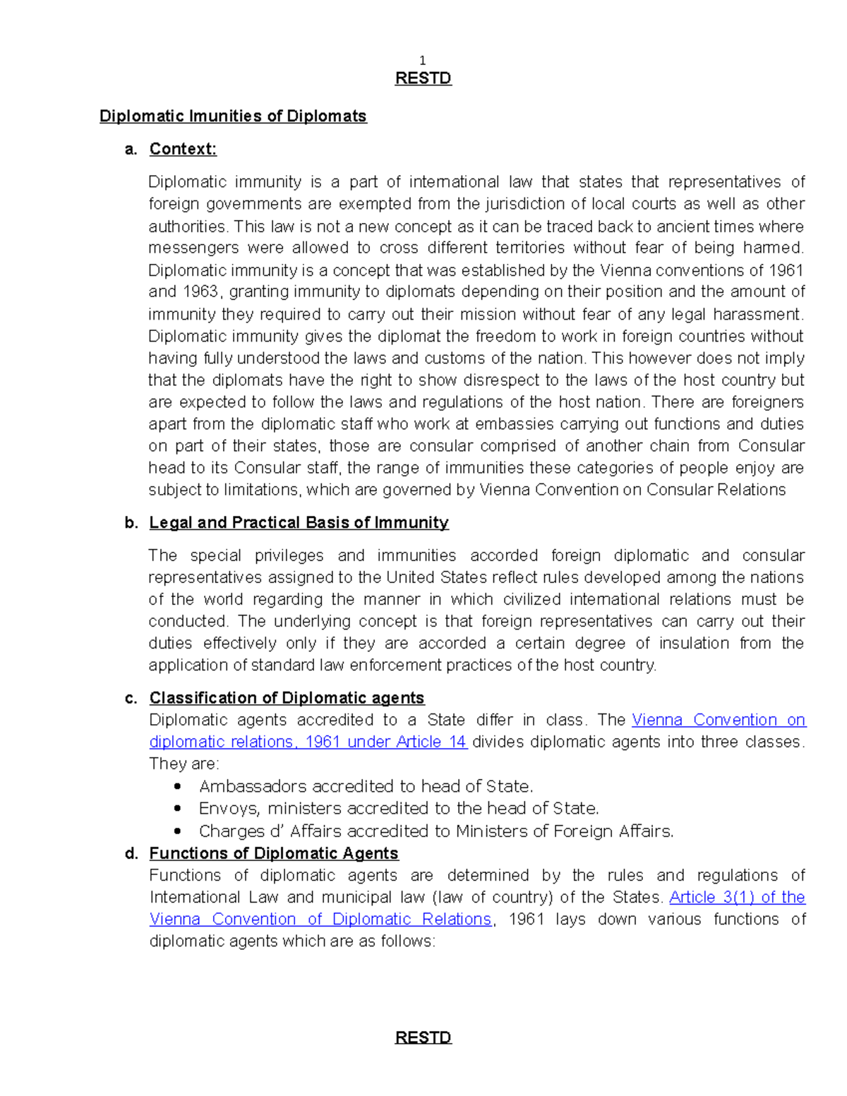 Concept of Diplomatic Immunity - RESTD Diplomatic Imunities of ...
