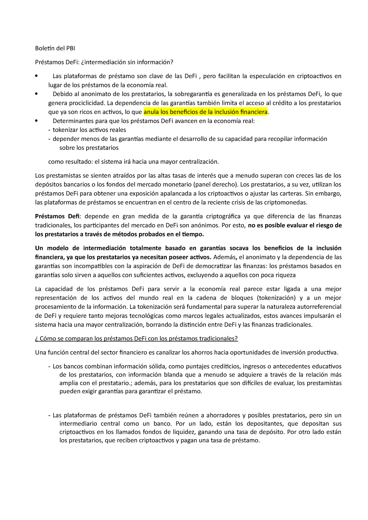 Boletín- B - Resumen De Boletin - Boletín Del PBI Préstamos DeFi ...