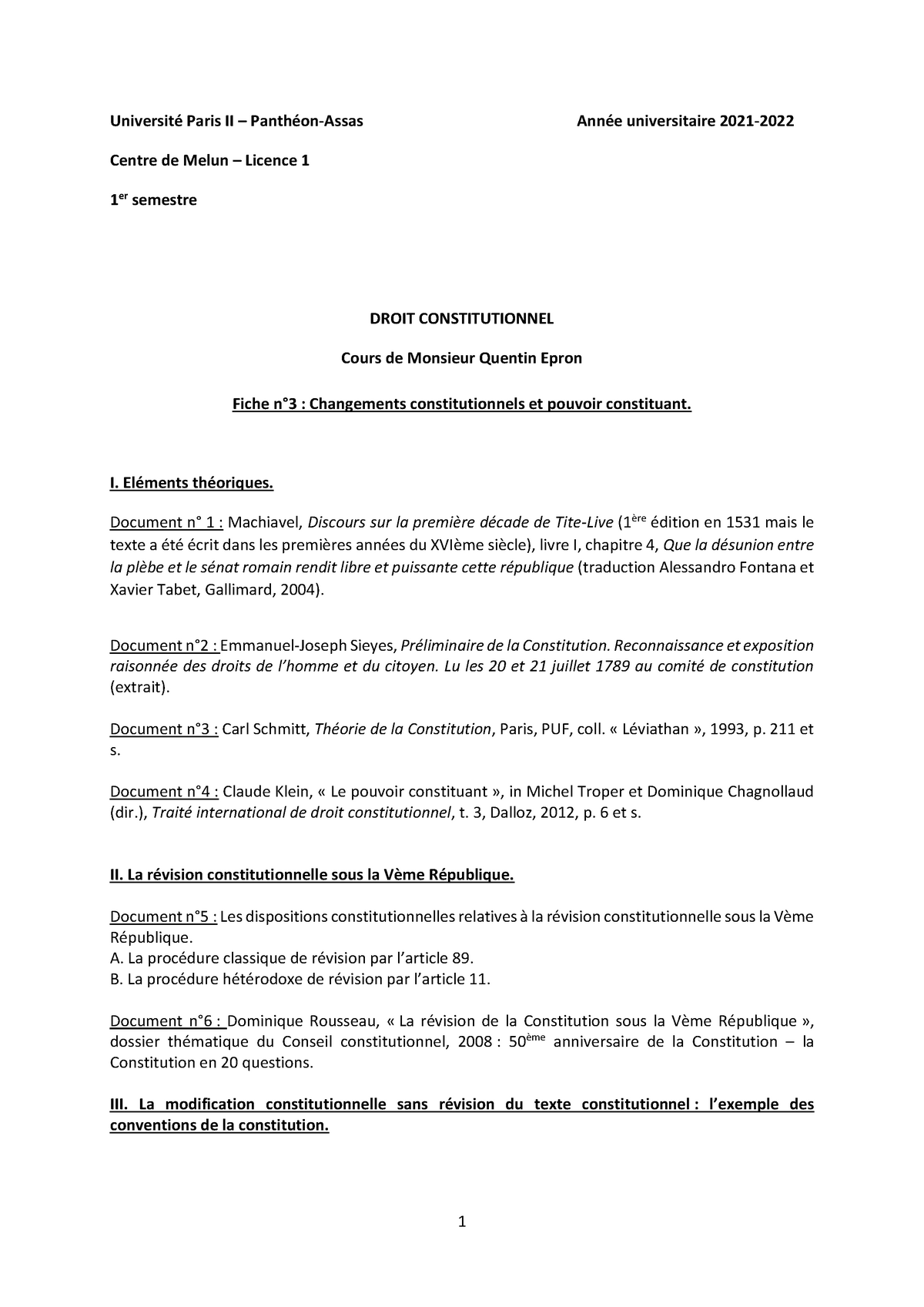 Fiche N°3, Le Pouvoir Constituant - Université Paris II – Panthéon ...