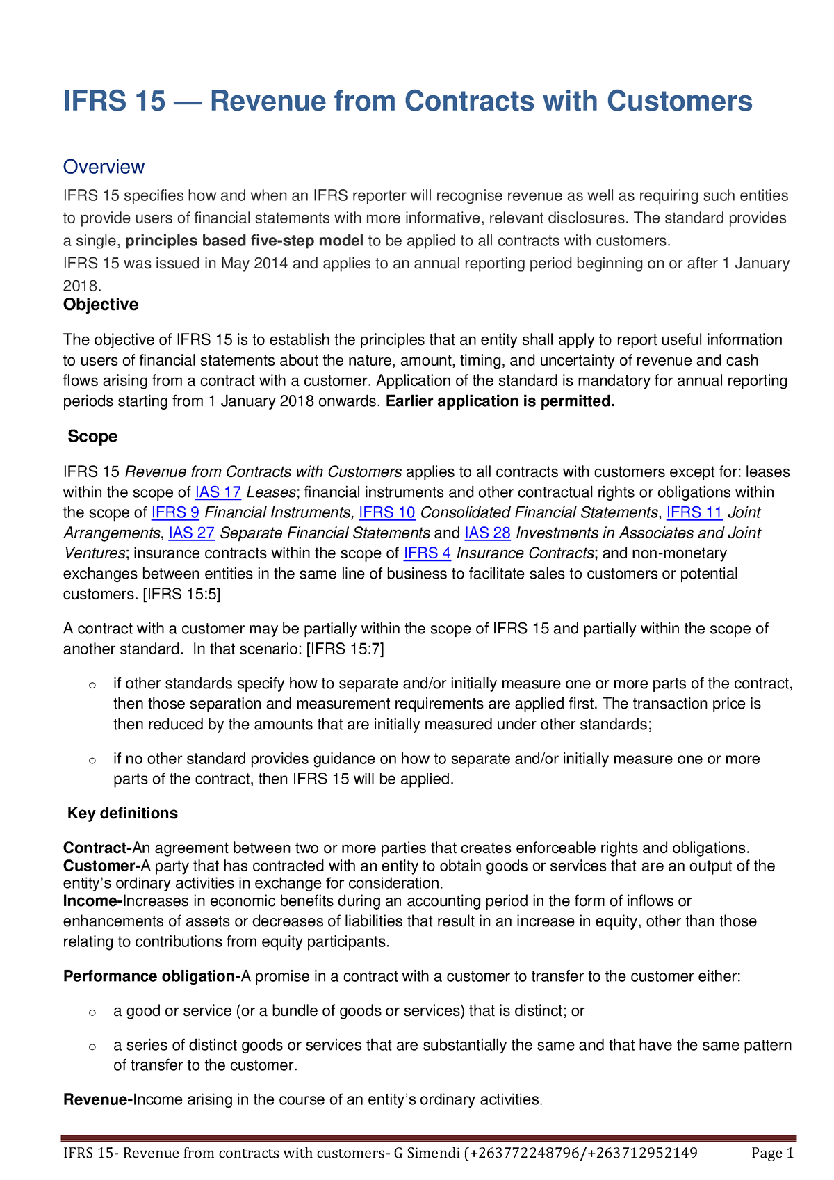 IFRS-15 Revenue From Contracts With Customers - IFRS 15 — Revenue From ...