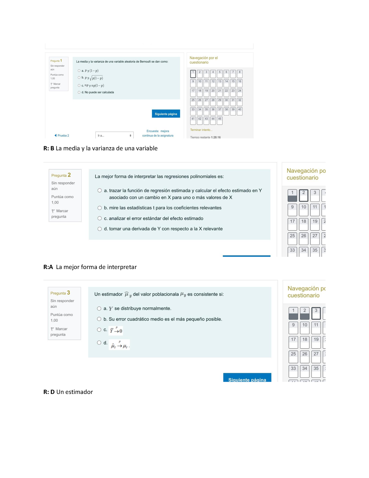 Cuestionario Examen - Vbvbb - R: B La Media Y La Varianza De Una ...