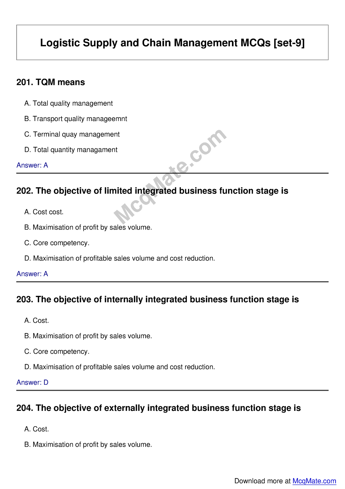 Logistic-supply-and-chain-management Solved MCQs [set-9] Mcq Mate ...