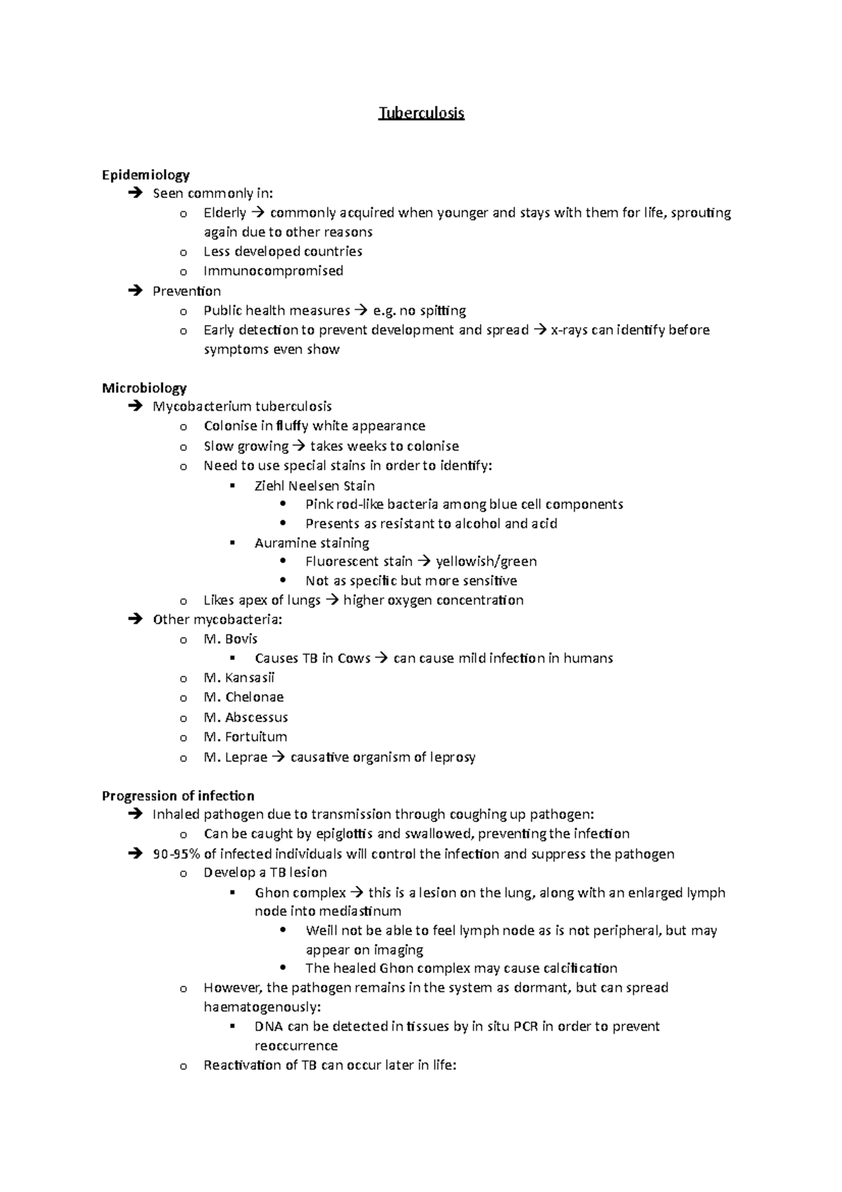 Tuberculosis - Lecture notes week 8 - respiratory - Tuberculosis ...