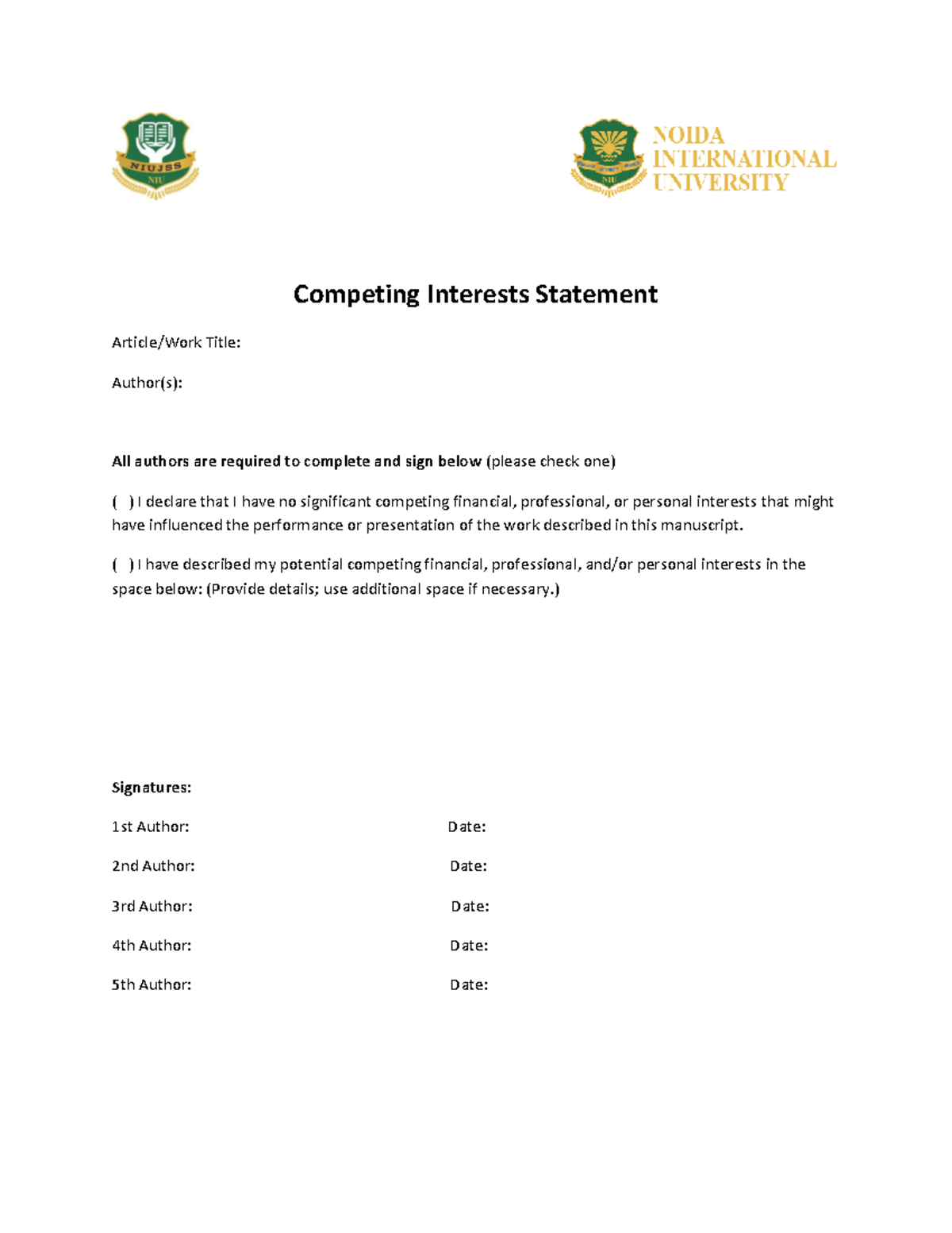 Competing Interests Declaration FORM Format 3 - Competing Interests ...