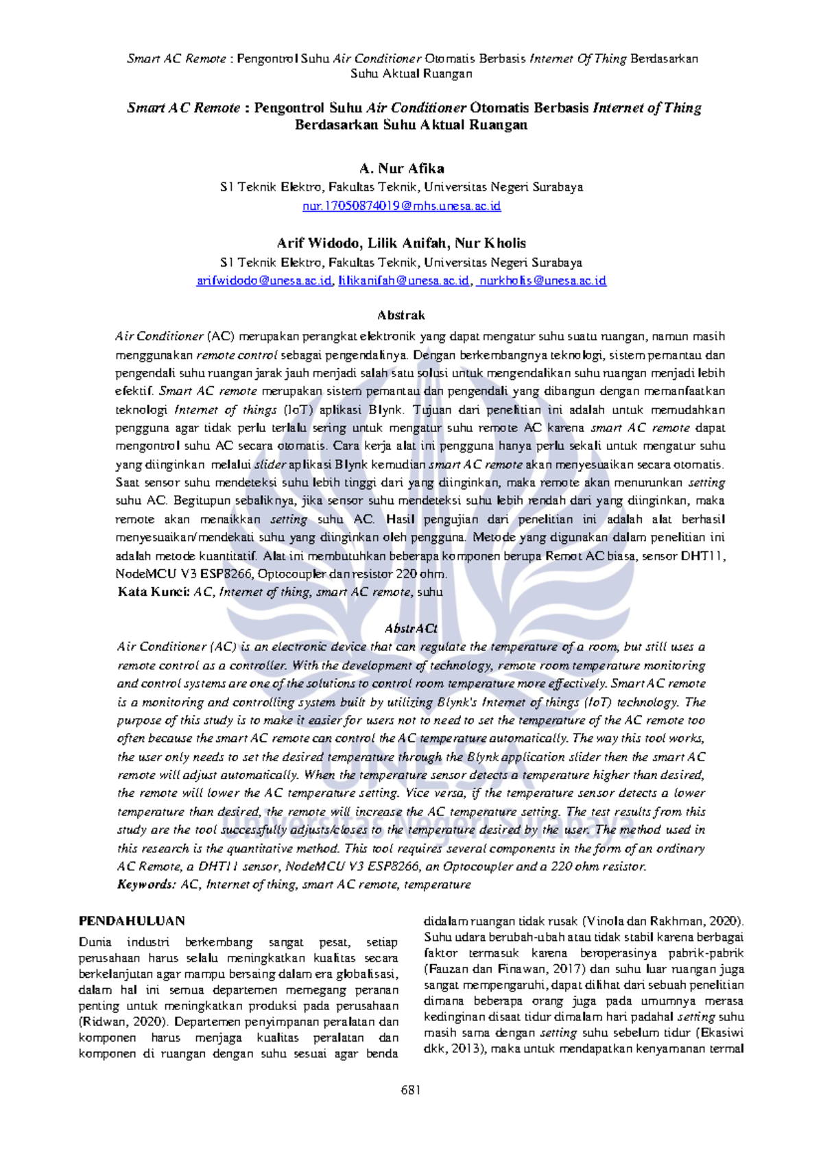 Journal for electrical engineering 45 smart ac remote pengontrol