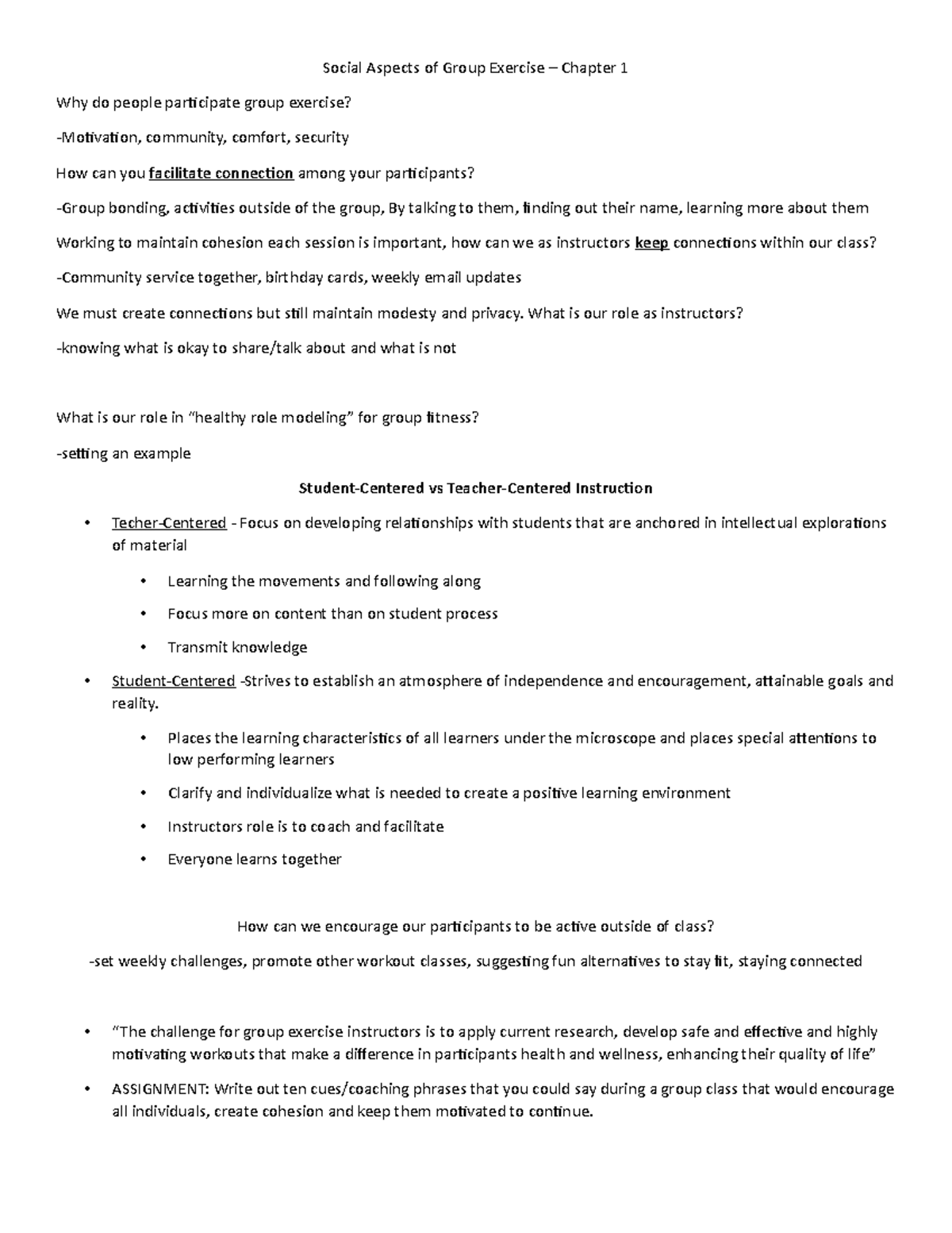ESS334-Social Aspects of Group Exercise Outline-SA - Social Aspects of ...