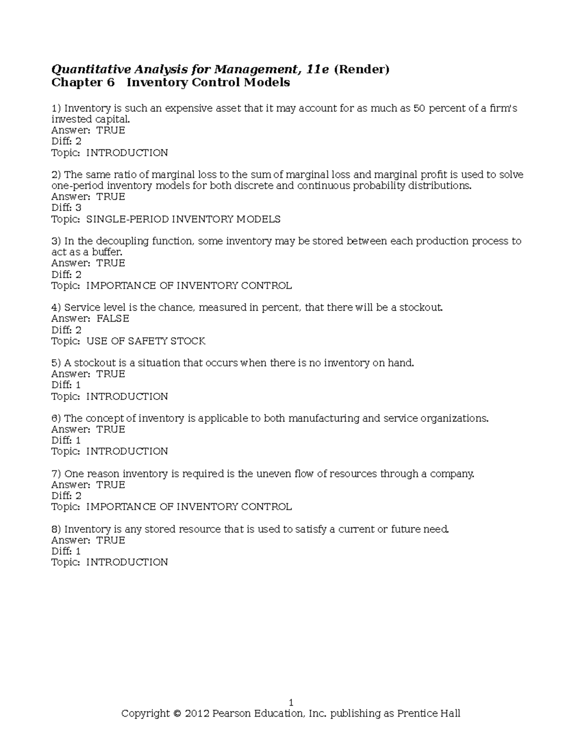 Chapter 6 Inventory Control Models - Quantitative Analysis for ...