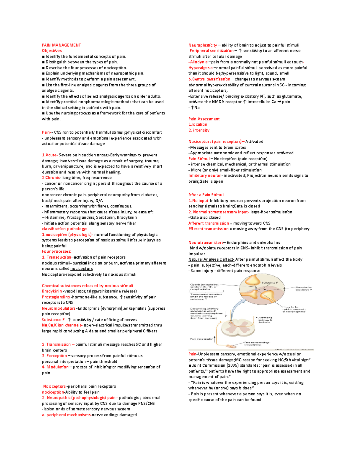 Pain management - Pain managment lecture notes first semester Intro to ...