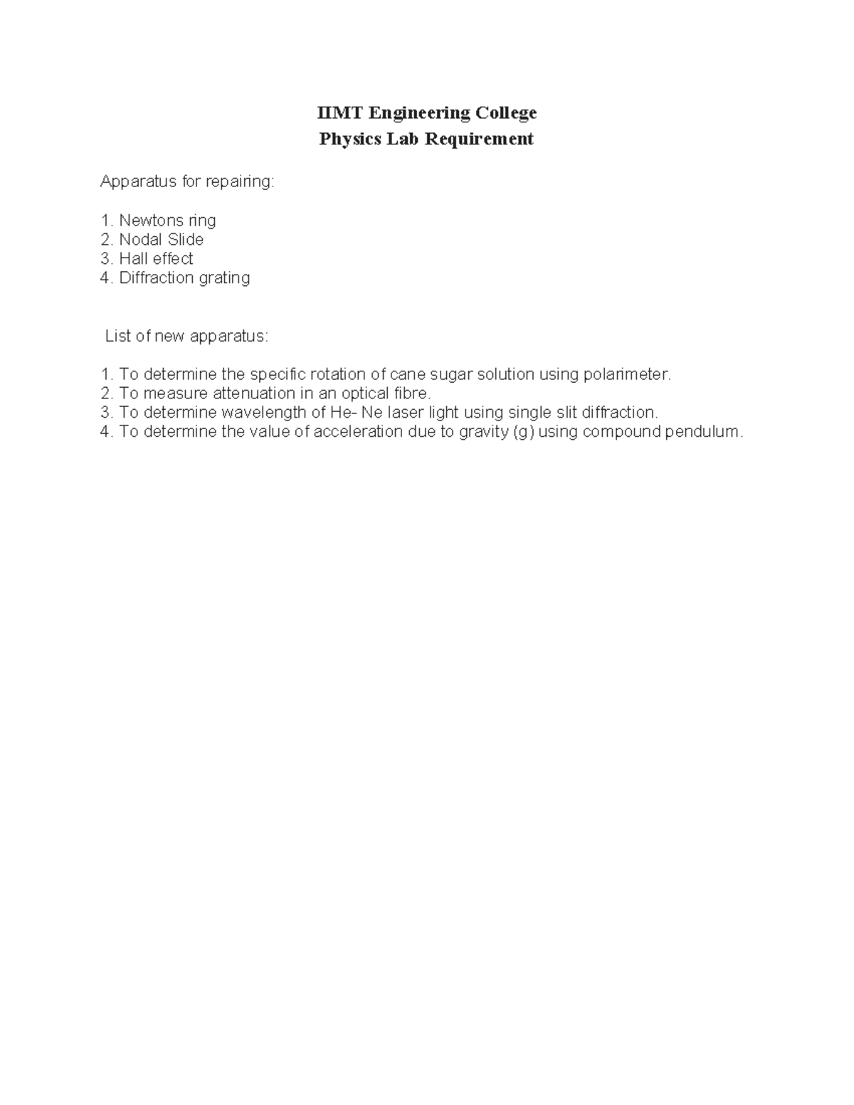 Physics Lab - list of experiments - IIMT Engineering College Physics ...