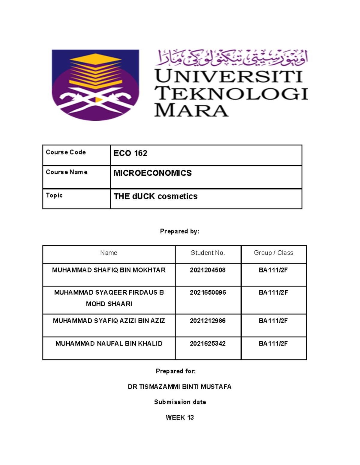 eco211 group assignment