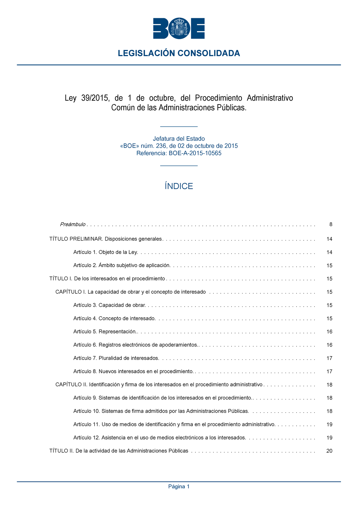 Ley39 2015 Consolidada - Ley 39/2015, De 1 De Octubre, Del ...