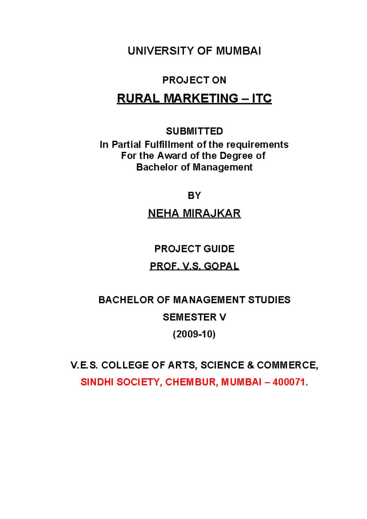 Black book project, marketing , bachelor of Management Studies ...