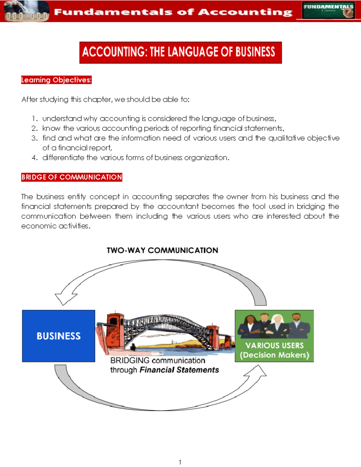 Accounting Language OF Business - Learning Objectives: After studying ...