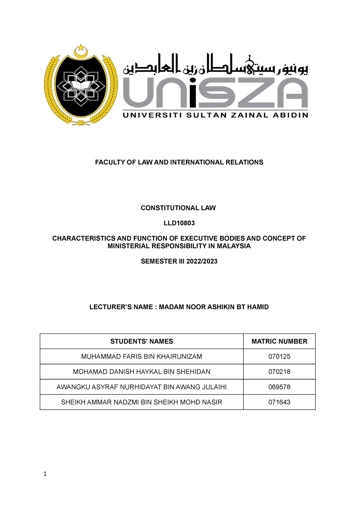 Constitutional LAW Assignment Group 2 - FACULTY OF LAW AND ...