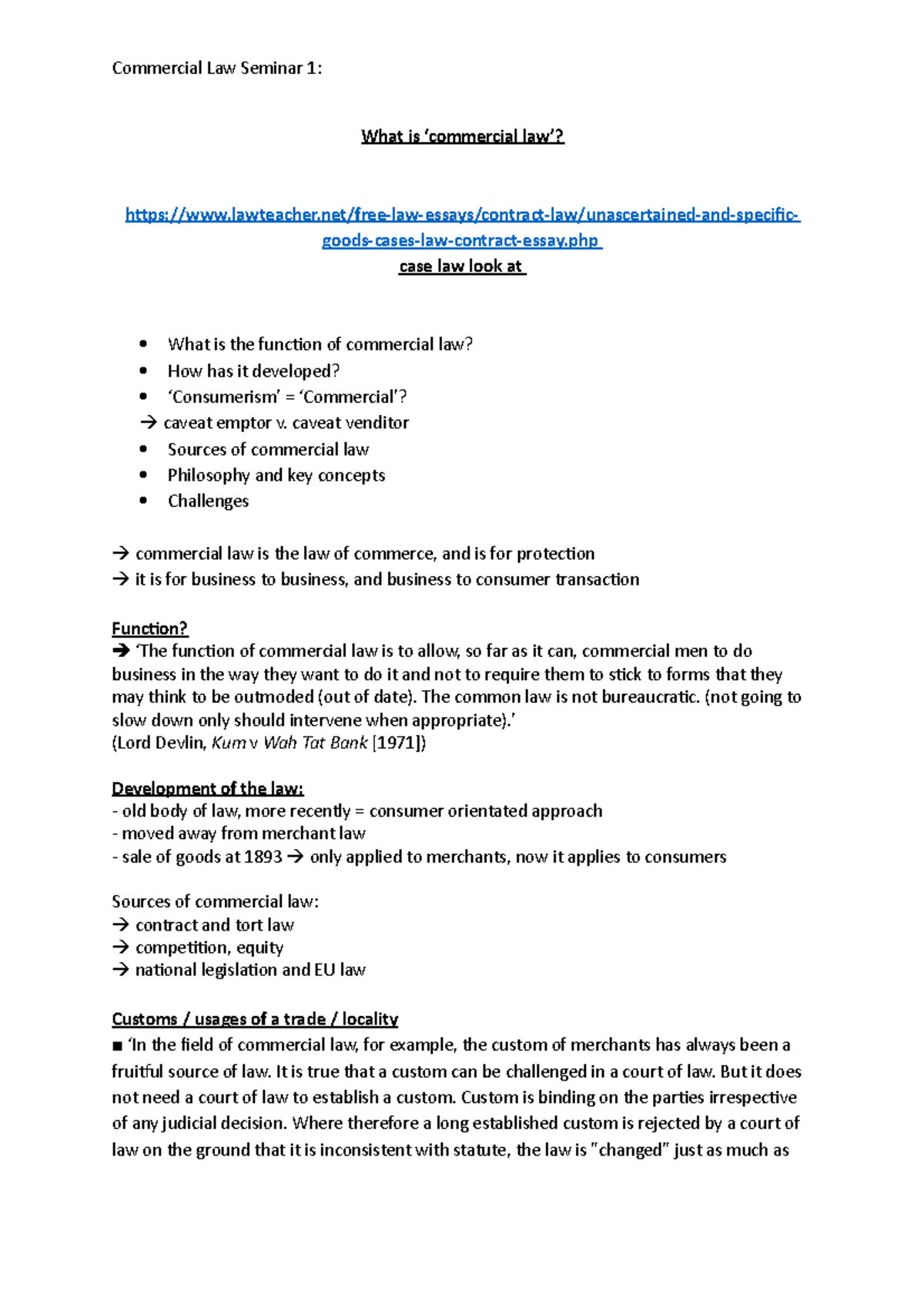 Commercial Law seminar 1 - What is ‘commercial law’? - Studocu