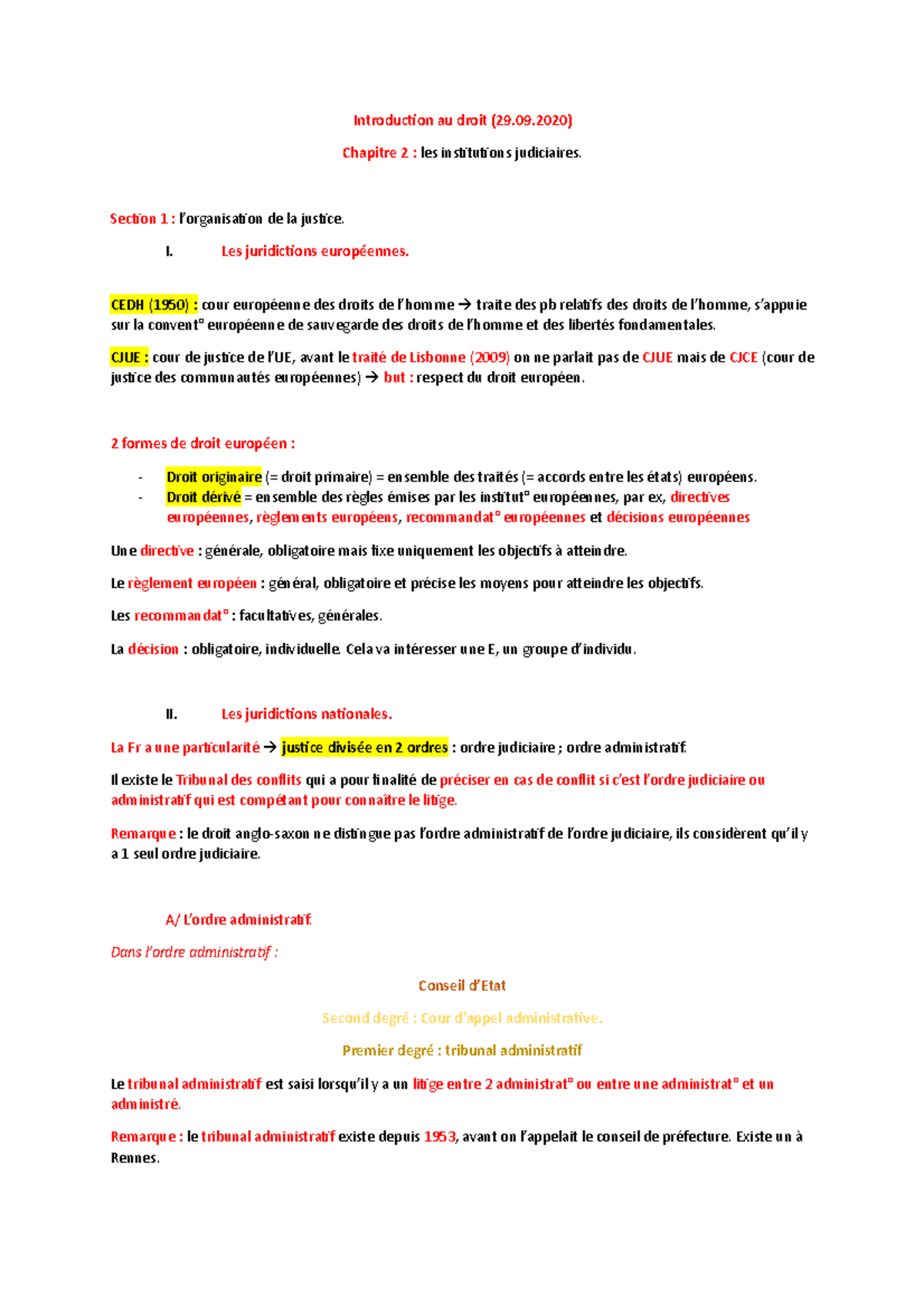 Les Institutions Judiciaires - Introduction Au Droit (29.09) Chapitre 2 ...