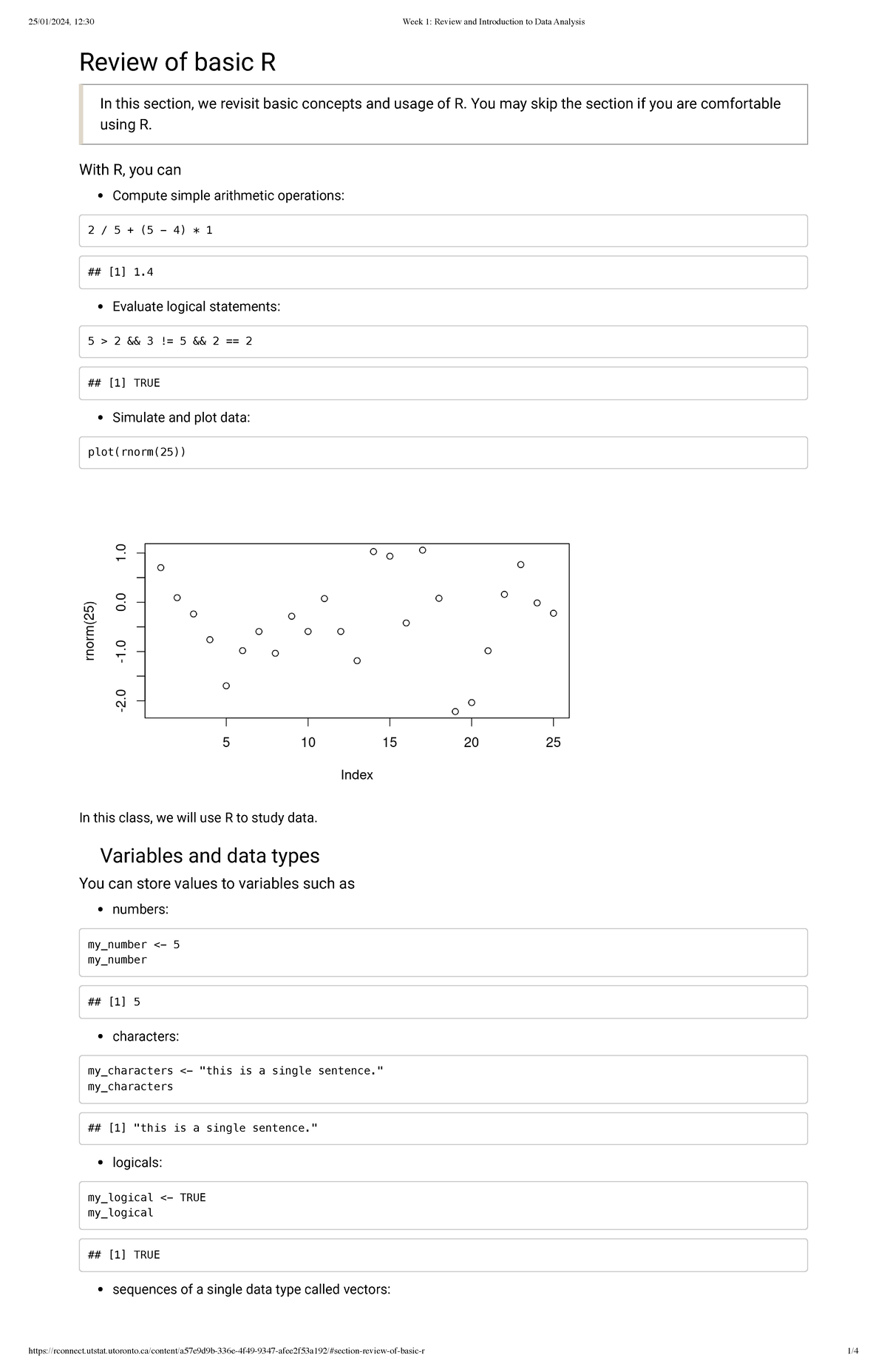 Week 1- A.Reviews of Basics - Review of basic R In this section, we ...