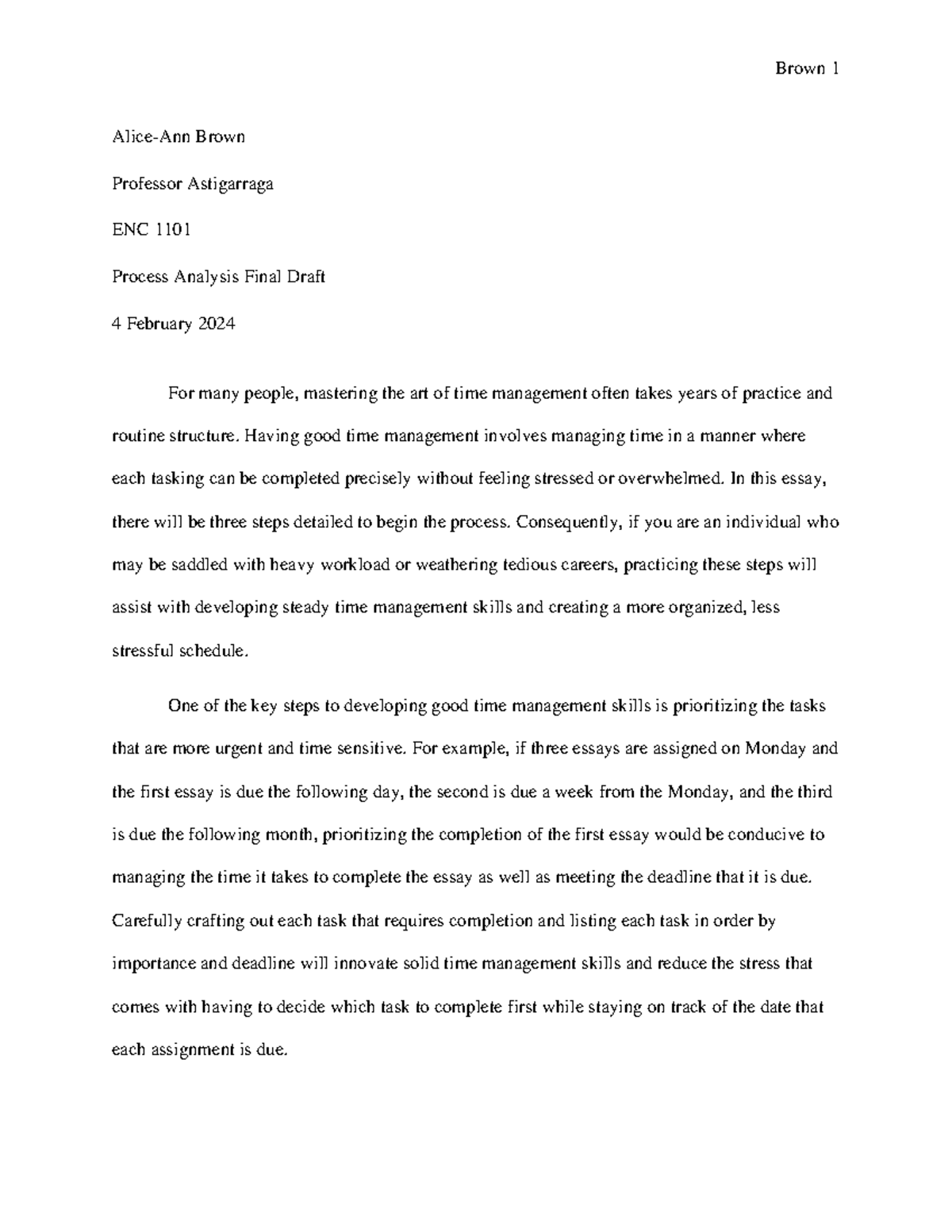 Process Analysis Final Draft - Brown 1 Alice-Ann Brown Professor ...