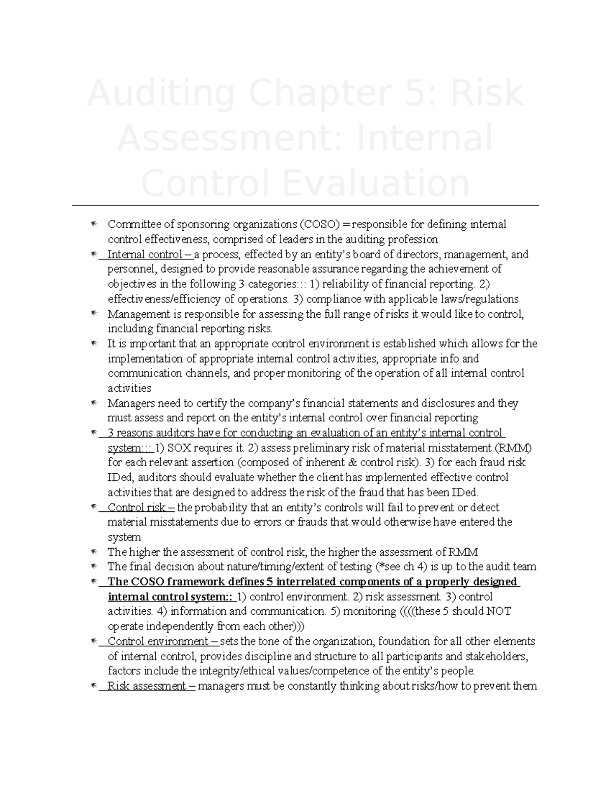 Chapter 5 risk assessment; internal control evaluation - Auditing ...