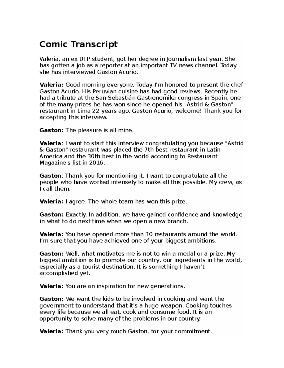 Ingles 7 - ingleeees - Comic Transcript Valeria, an ex UTP student, got ...