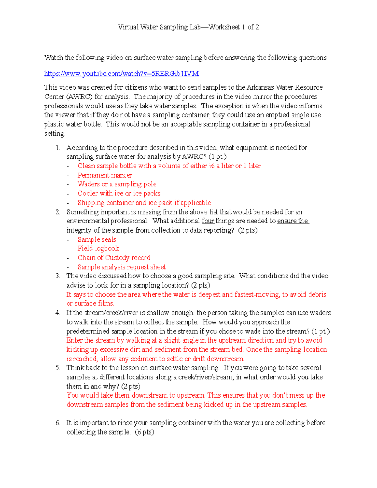 Virtual Water Sampling Lab Worksheet 1 - The majority of procedures in ...