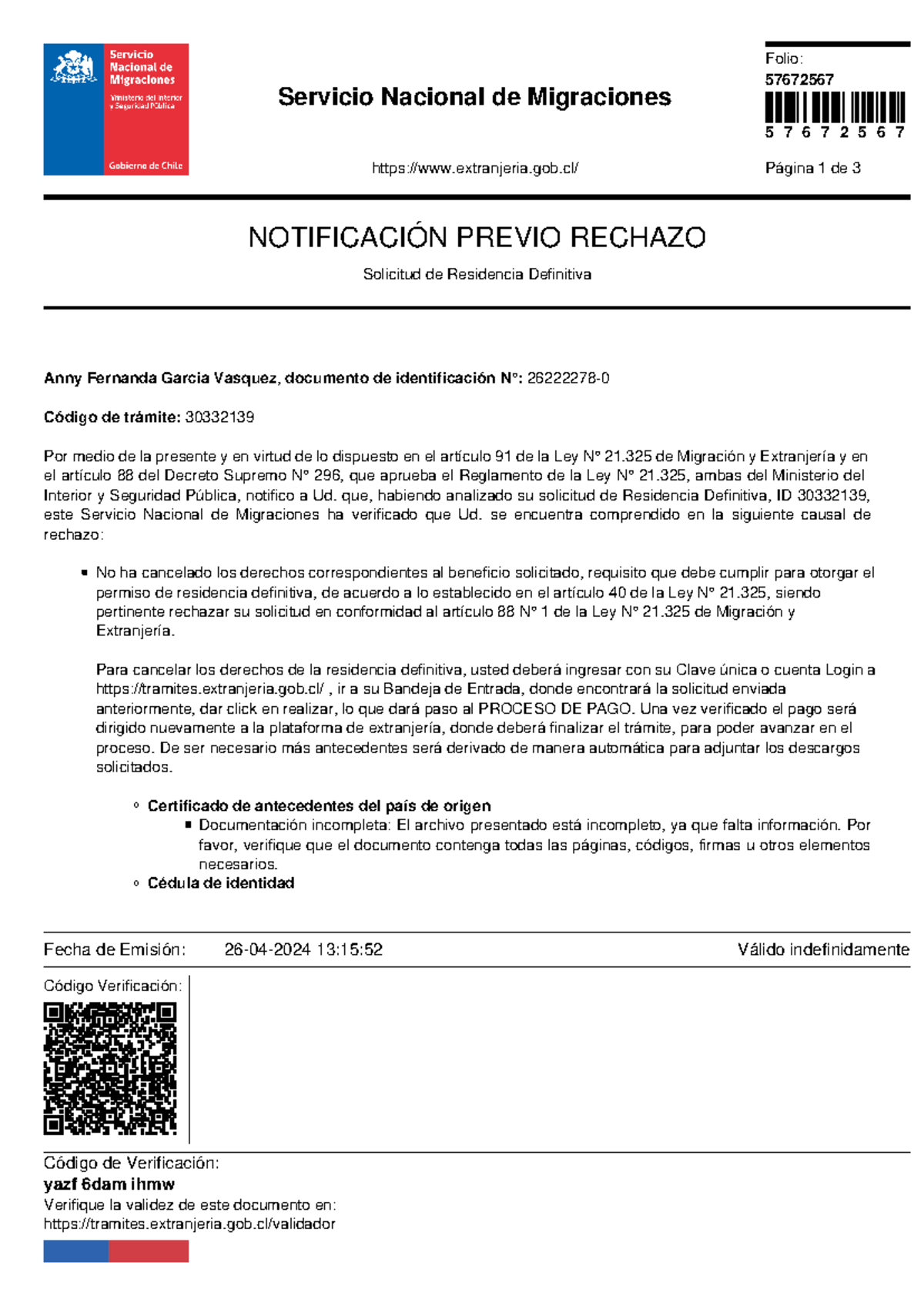 662be148b8cd9 - Servicio Nacional de Migraciones extranjeria.gob/ Folio ...