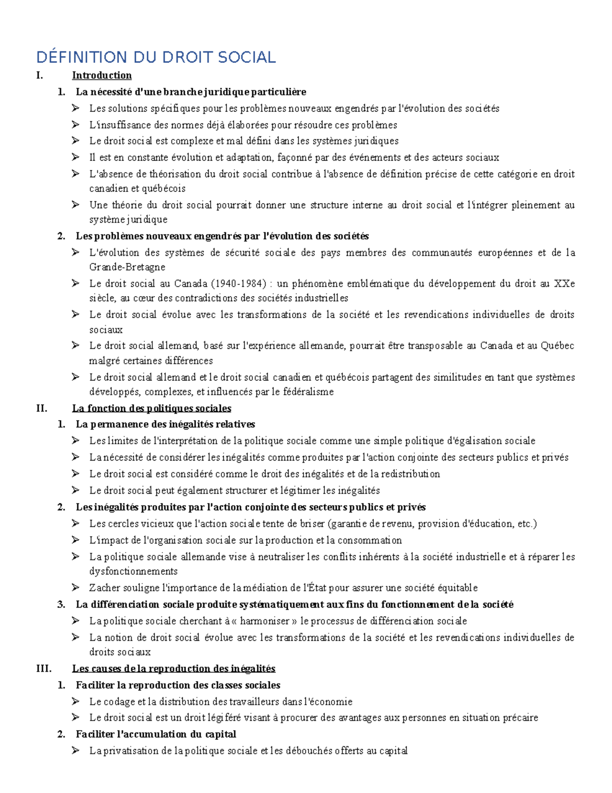 Droit Social - Plan De Notes De Cours Et Lectures - DÉFINITION DU DROIT ...