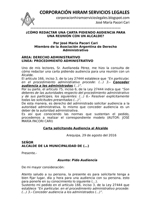 322454418 Como Redactar Una Carta Pidiendo Audiencia Para Una Reunion Con  Un Alcalde - CORPORACIÓN - Studocu