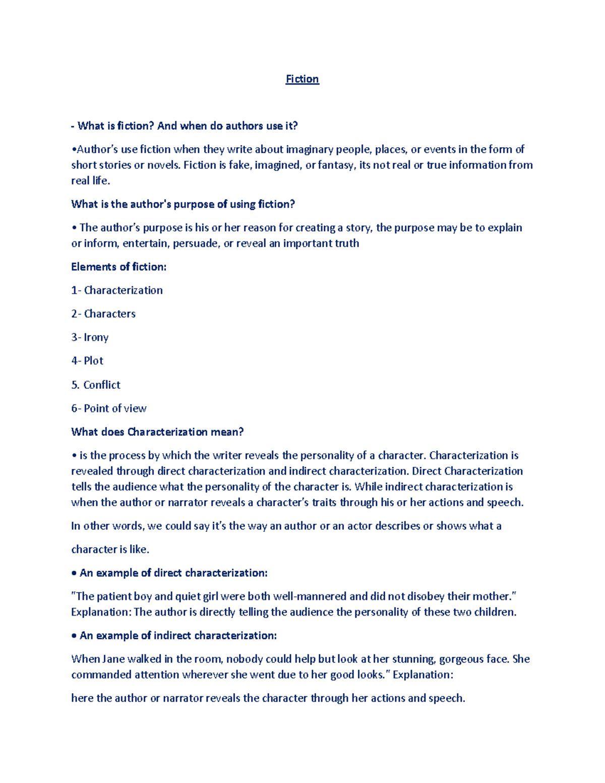 Engl130 good Fiction What is fiction? And when do authors use it