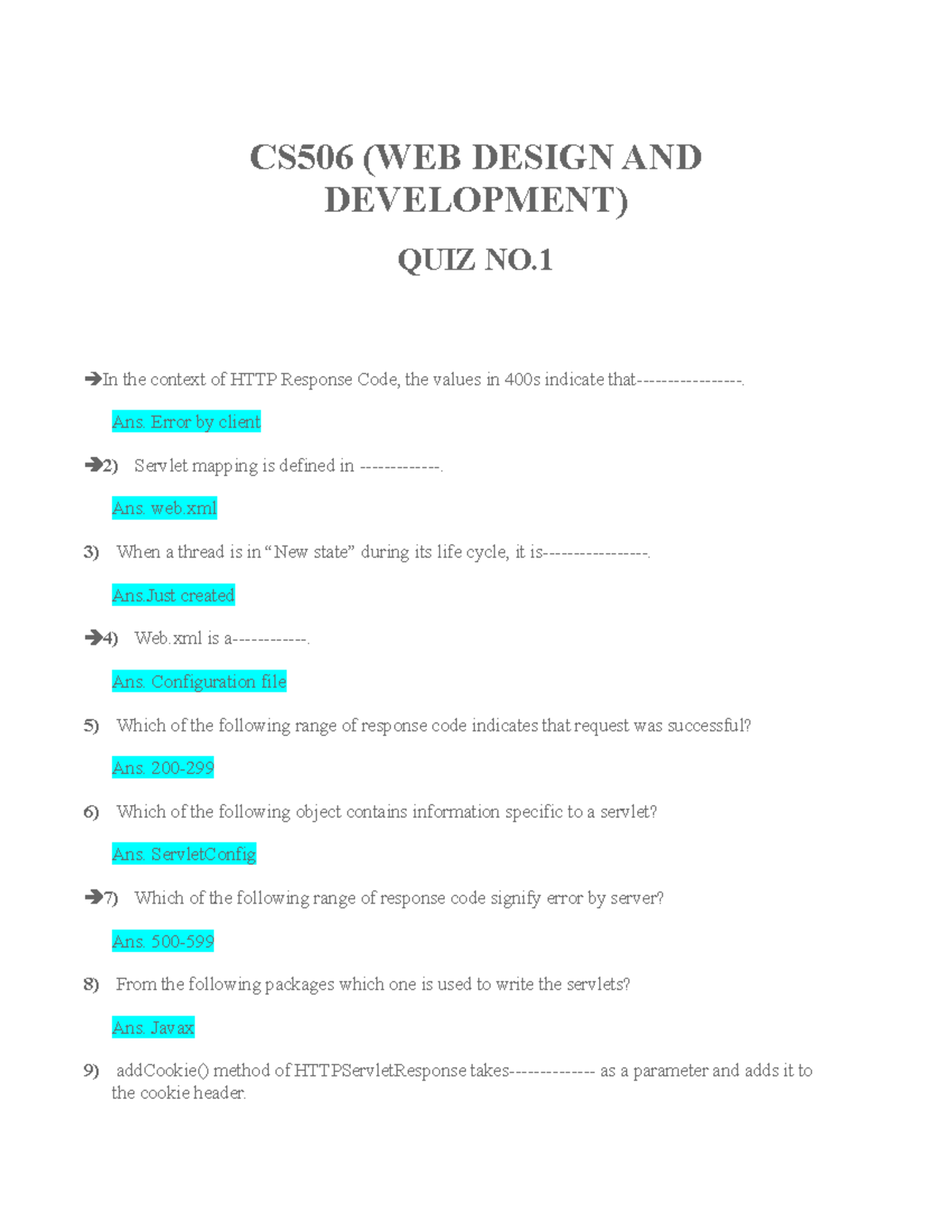 CS506 Quiz 1 - CS506 (WEB DESIGN AND DEVELOPMENT) QUIZ NO. In The ...