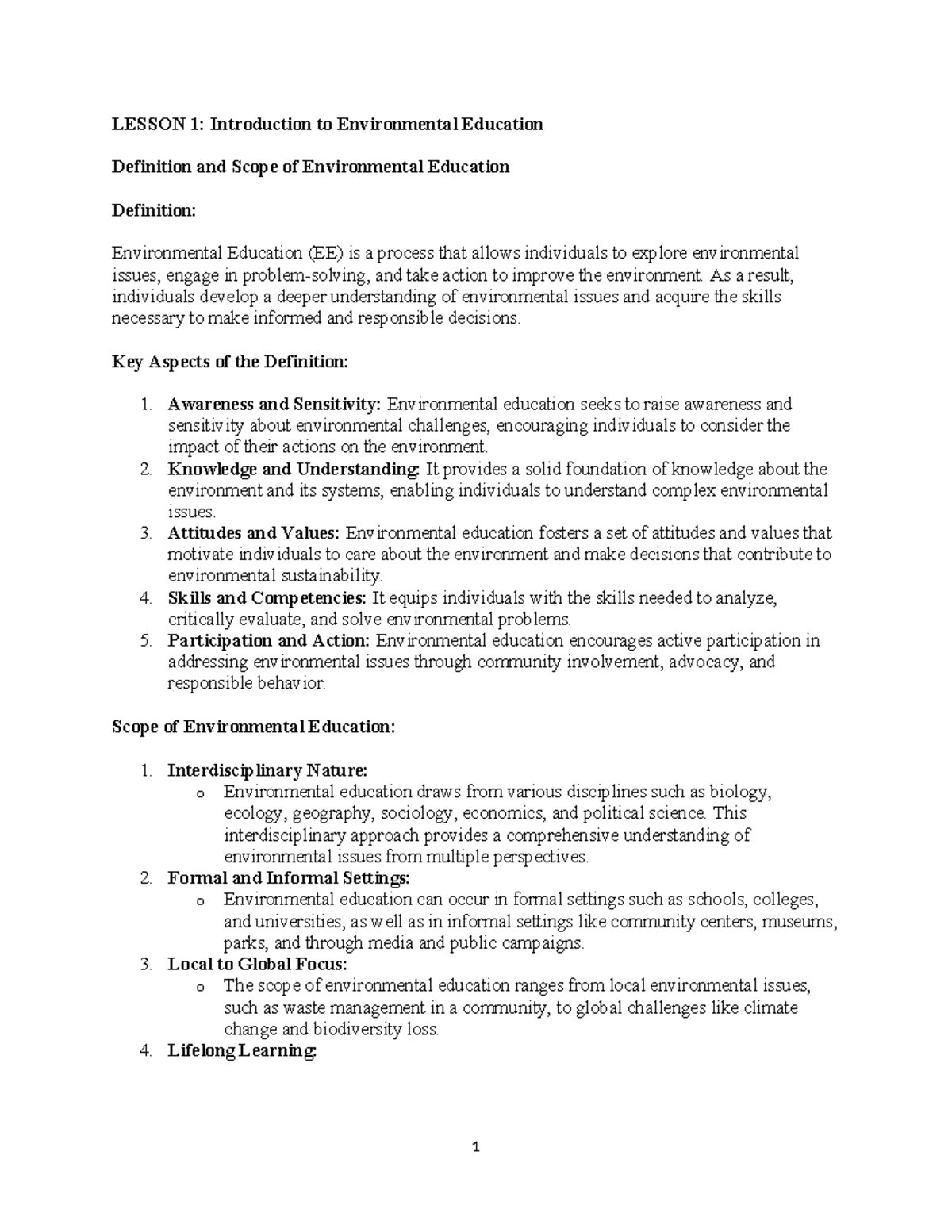 BEM 4101 Introduction TO Environmental Studies Notes - LESSON 1 ...