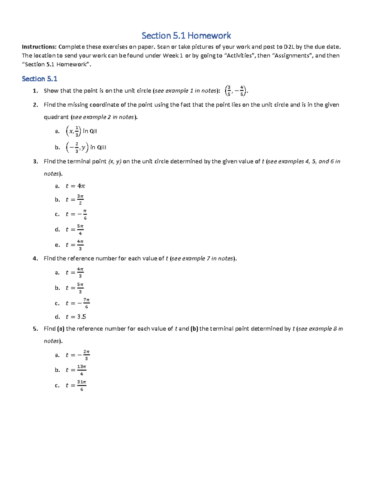 Section 5.1 Homework - Section 5. 1 Homework Instructions: Complete ...