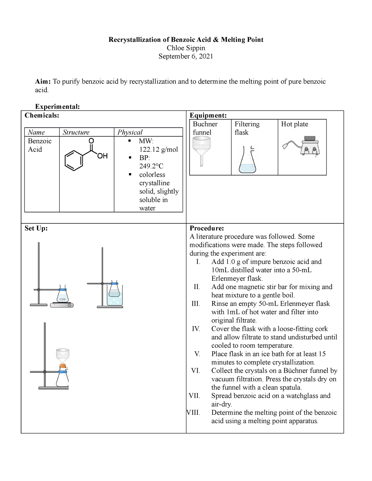Recrystallization of benzoic acid lab report - Recrystallization of ...