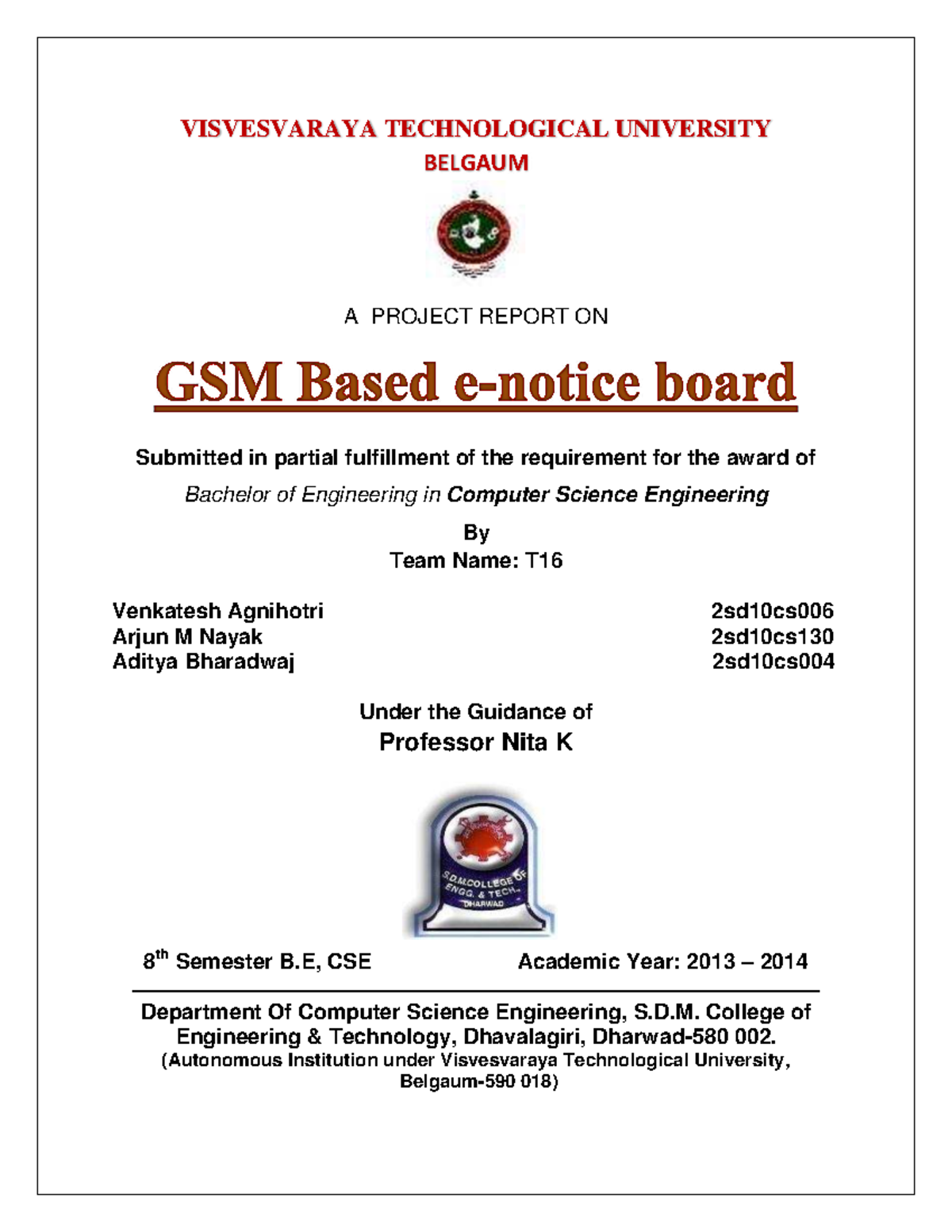 GSM based e notice board project report VISVESVARAYA TECHNOLOGICAL
