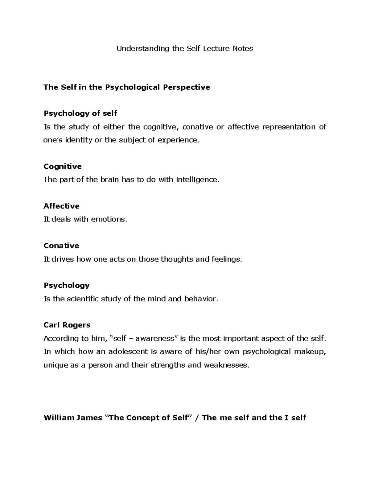 Understanding the Self Lecture Notes Finals - Understanding the Self ...