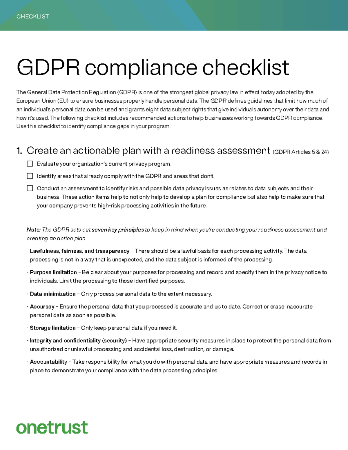 GDPR Compliance Checklist - Create An Actionable Plan With A Readiness ...