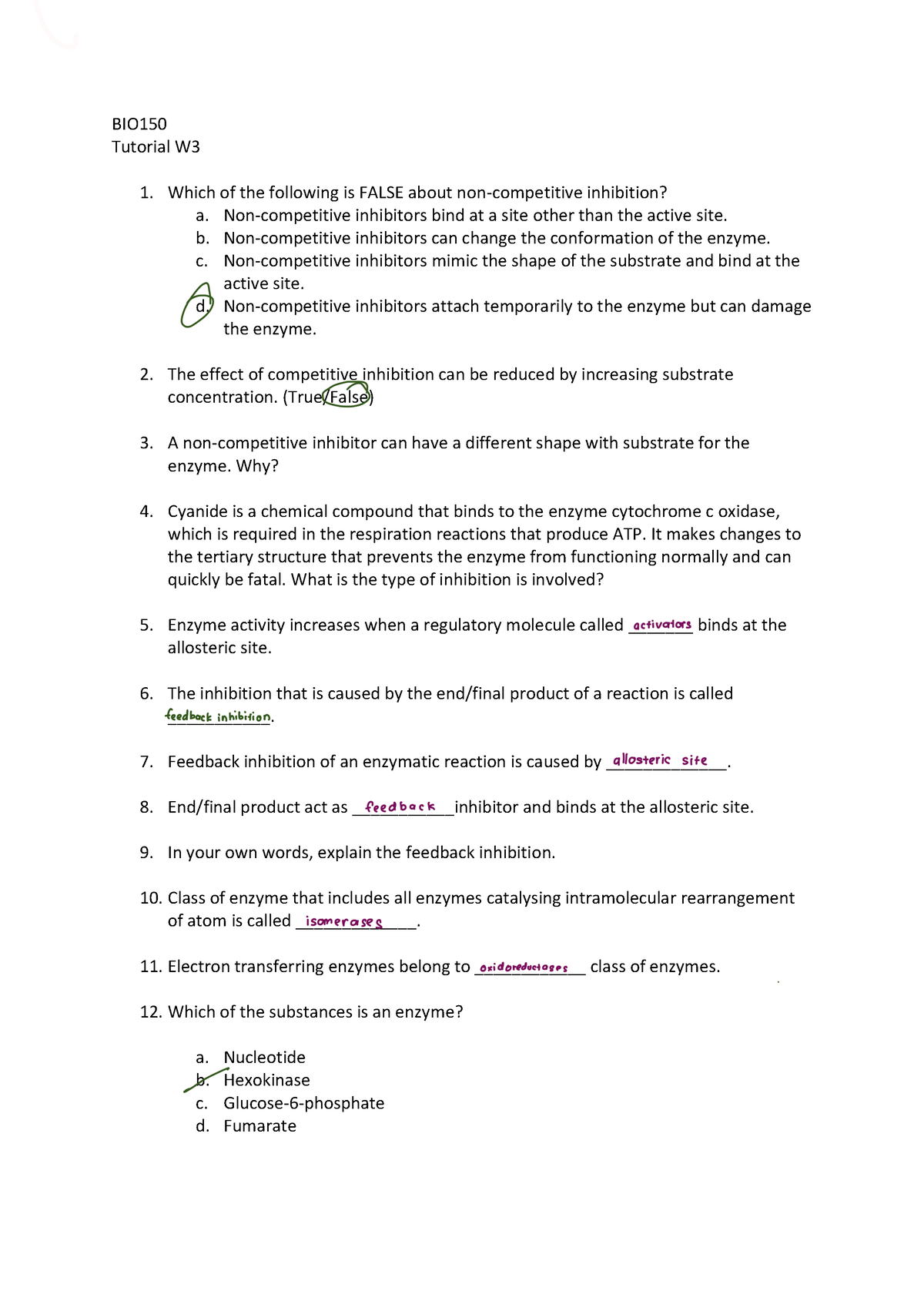 Tutorial bio w3 - Applied Sciences - UiTM - Studocu