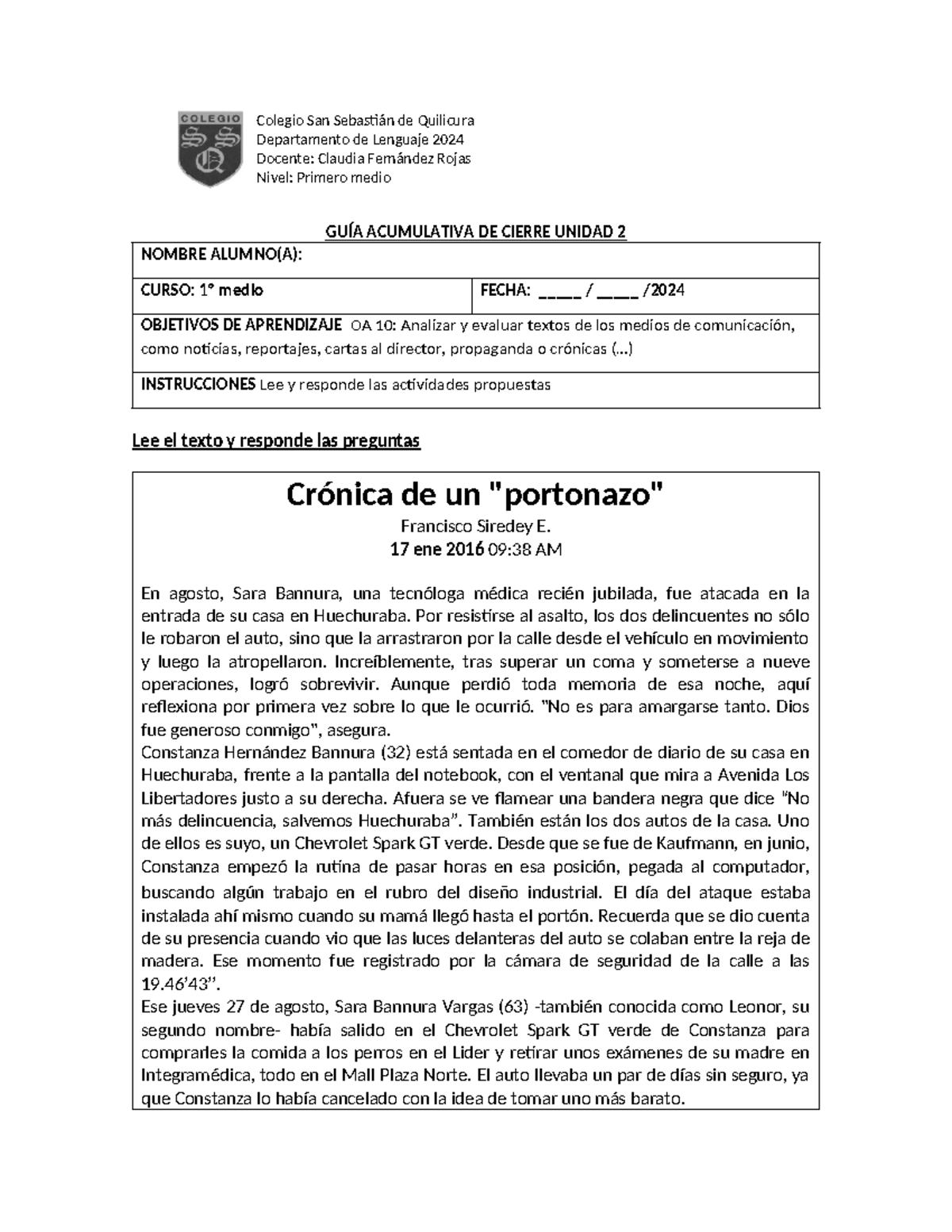 GUIA Crónica Periodística - Colegio San Sebastián de Quilicura