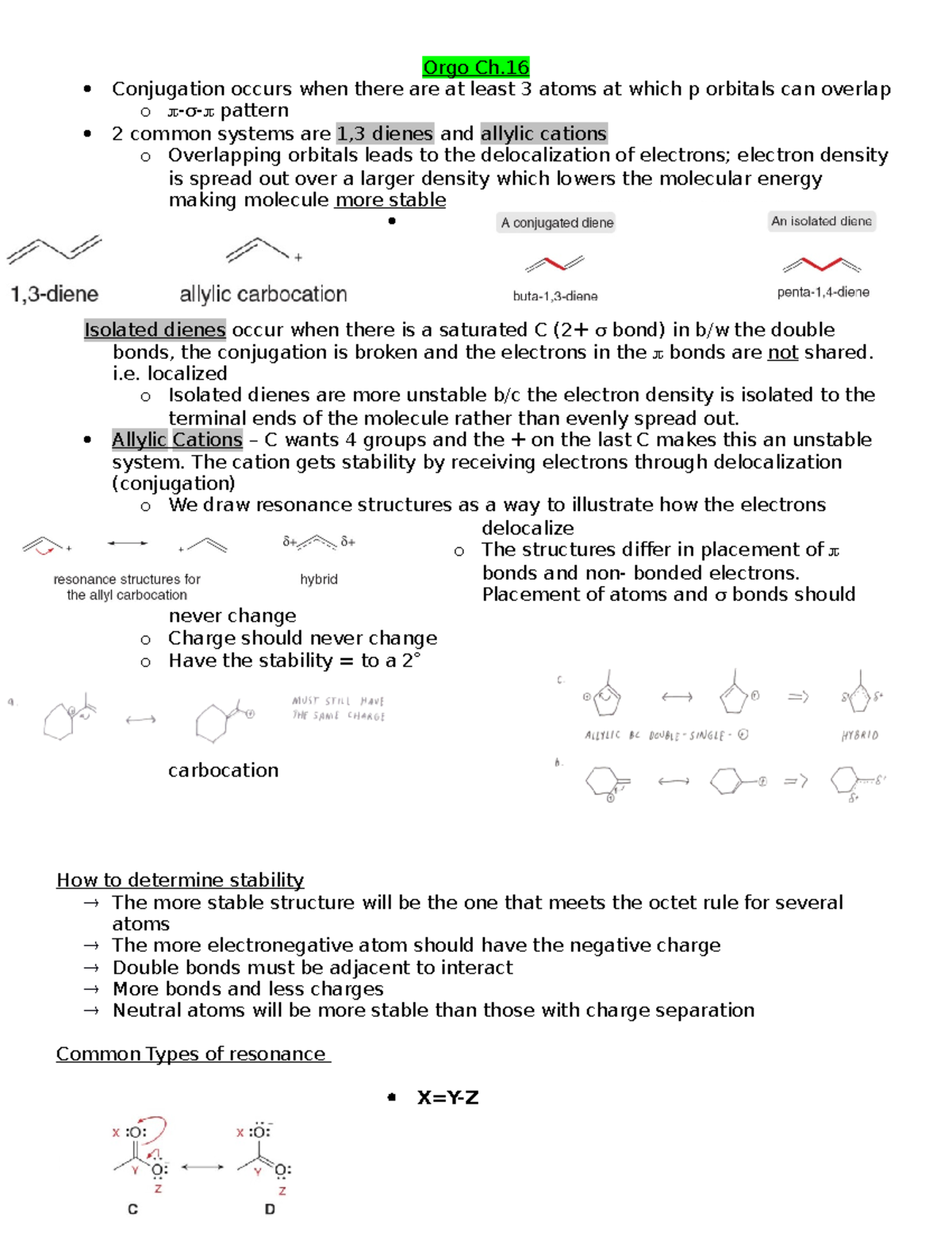 Test 1 Notes - Orgo Ch Conjugation occurs when there are at least 3 ...