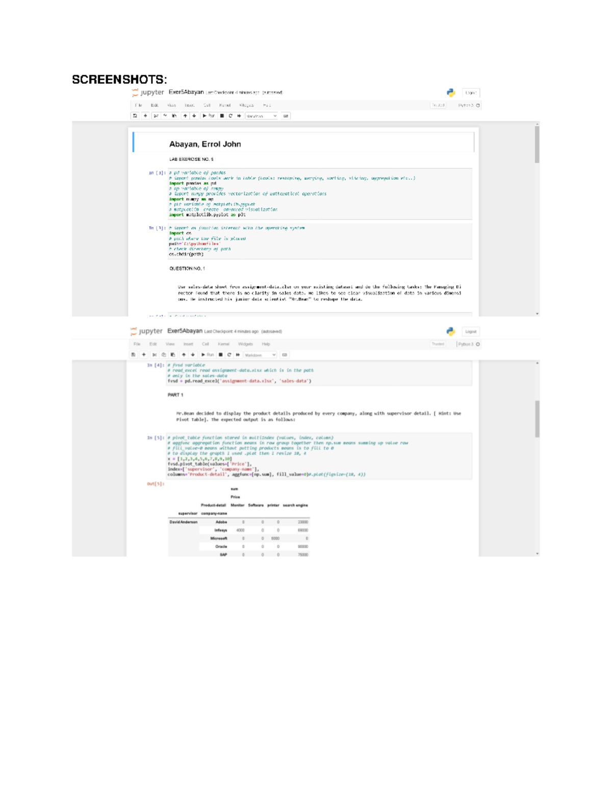 Exer1Abayan - summary - SCREENSHOTS : import numpy as np _# plt ...