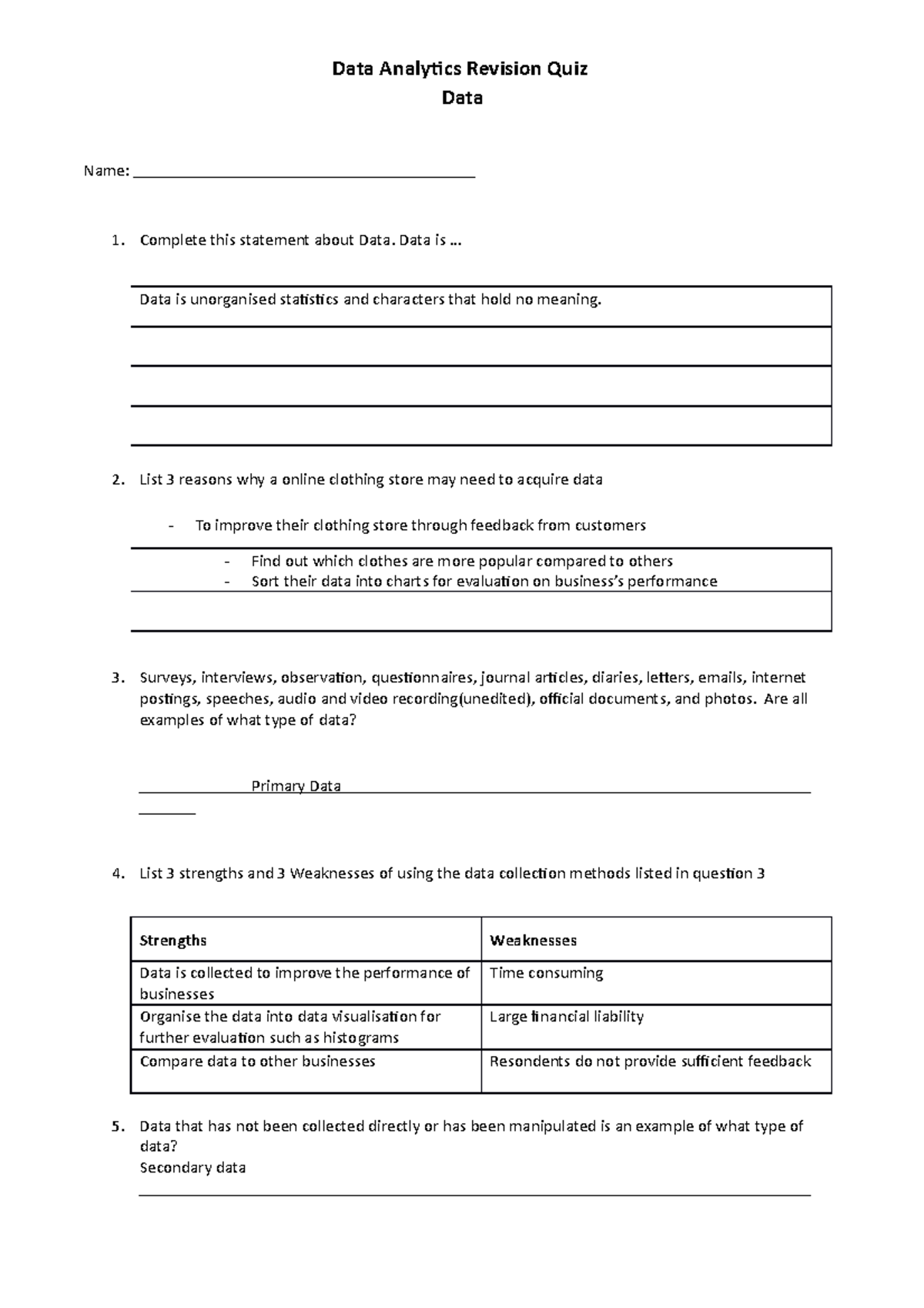 Data Revison Quiz - Bob the builder - Data Analytics Revision Quiz Data ...