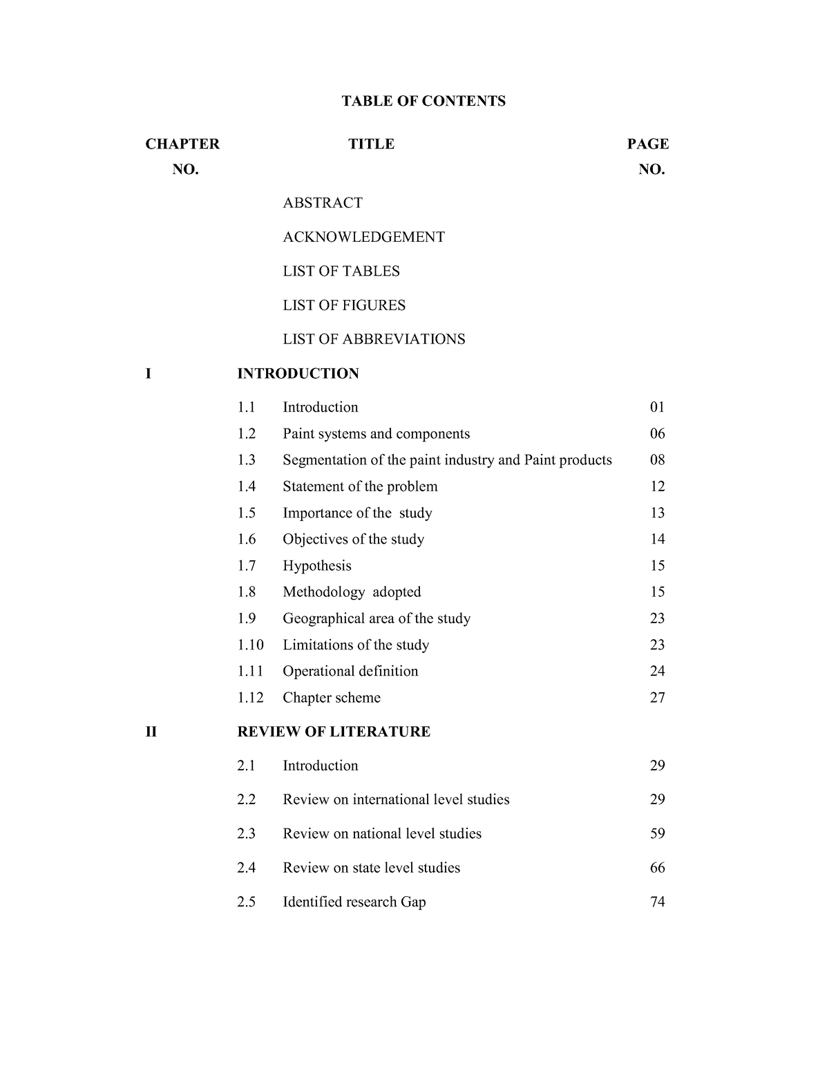 04 Contents - Table Of Contents Chapter Title Page No. No. Abstract 