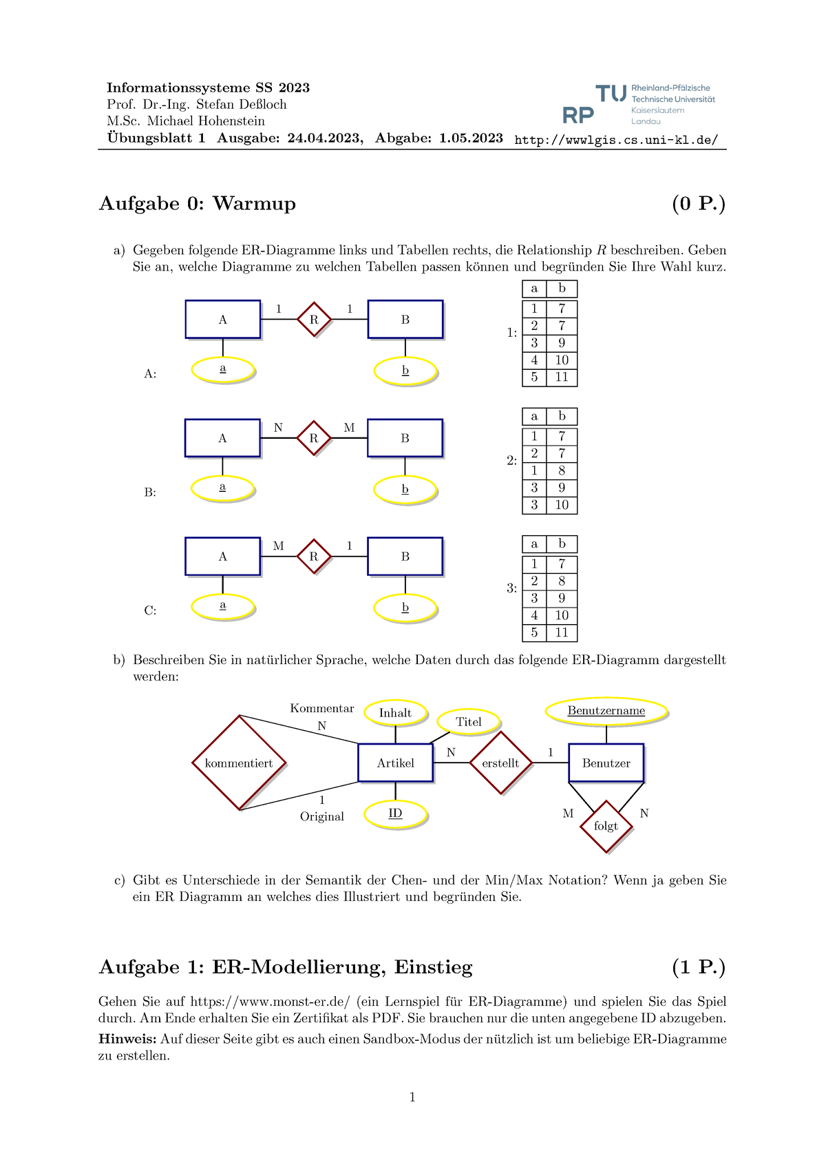 Sheet 01 - Sommersemester - Prof. Dr.-Ing. Stefan Deßloch M. Michael ...