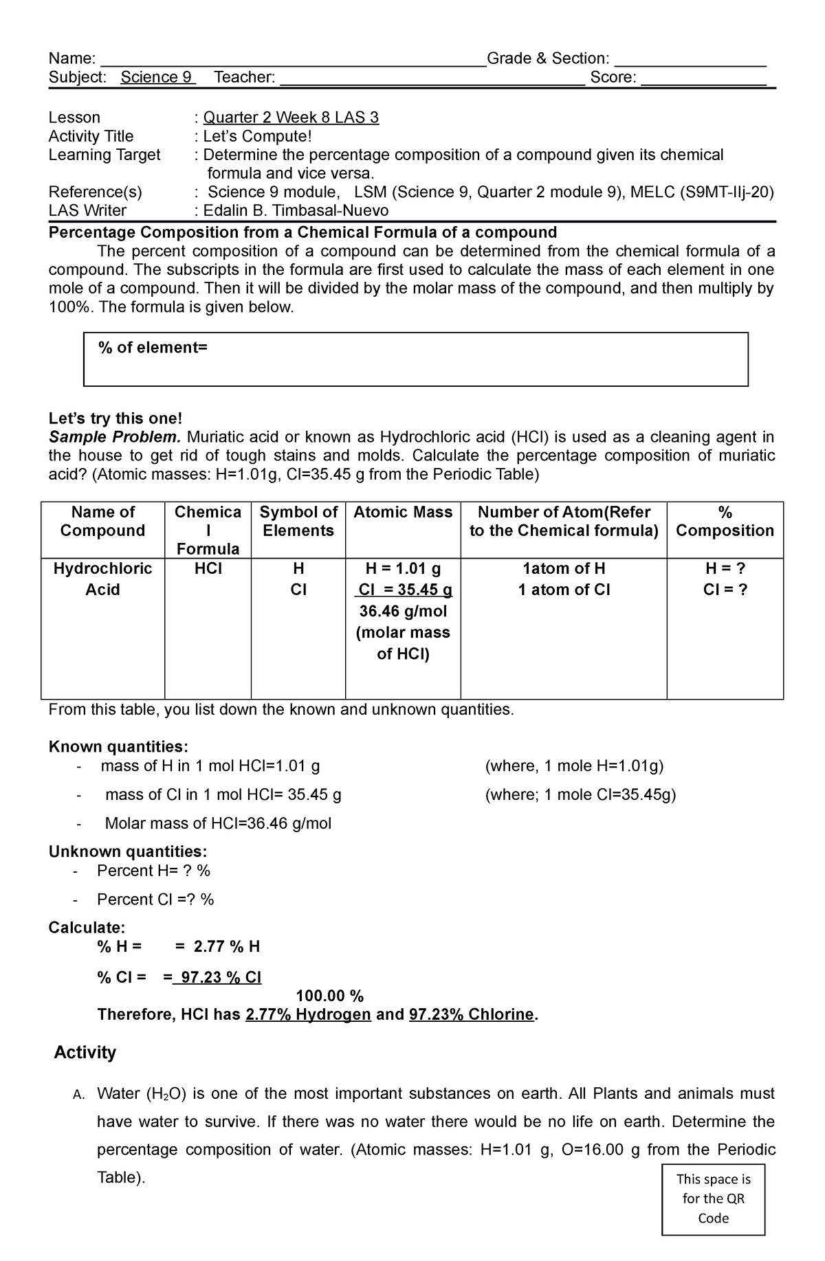 Science 9 Q2 Week8 LAS3 - Name ...