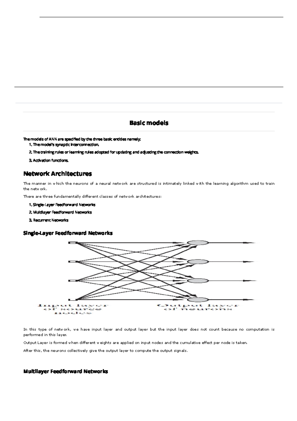 Unit-1 complete notes - Basic models The models of ANN are specied by ...