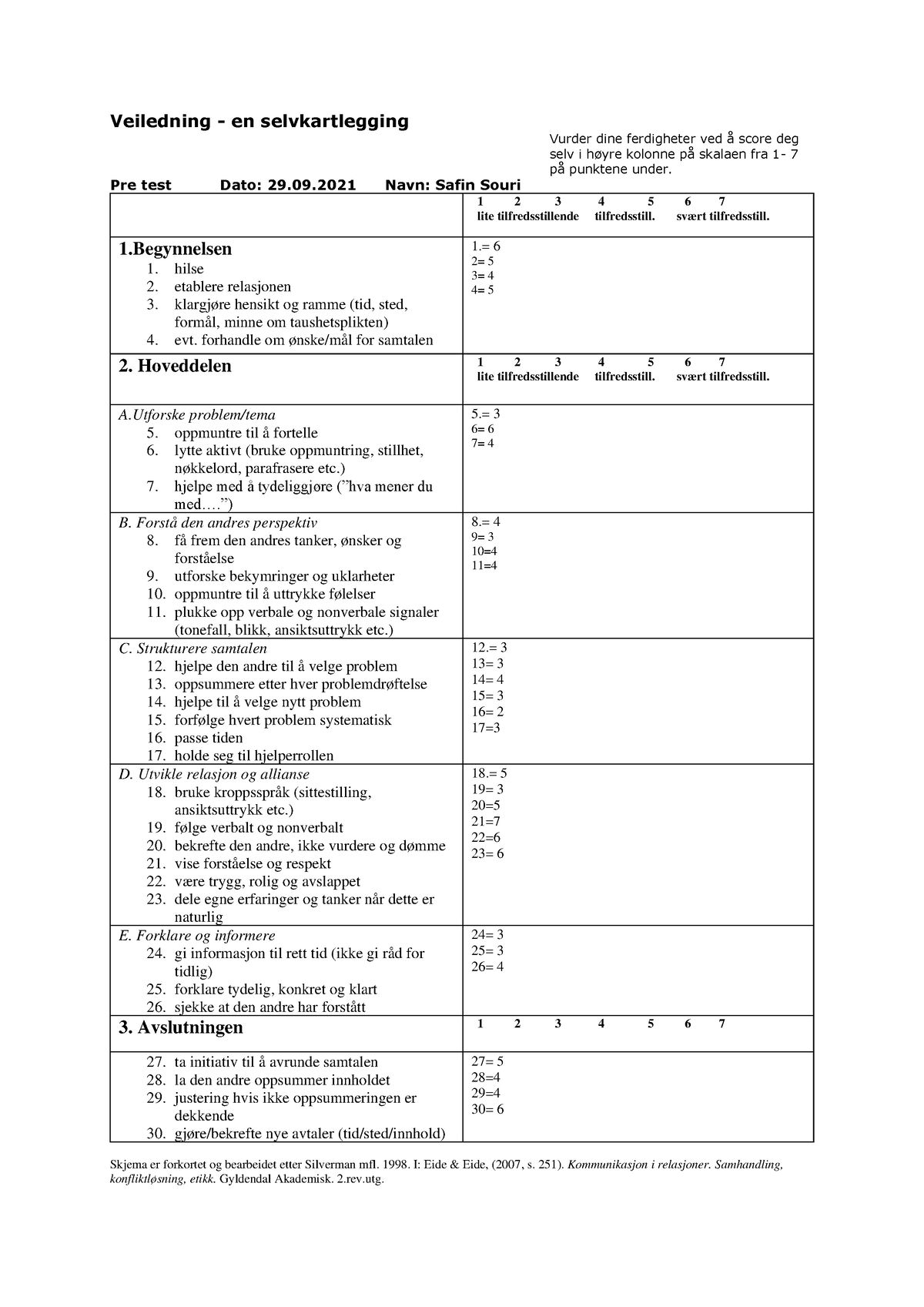 Pre- Test - Selvvurdering Av Grunnleggende Veilederferdigheter-1 ...