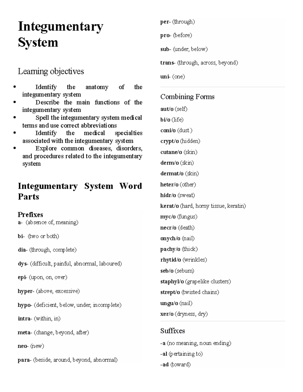 Integumentary System - Integumentary System Learning objectives ...