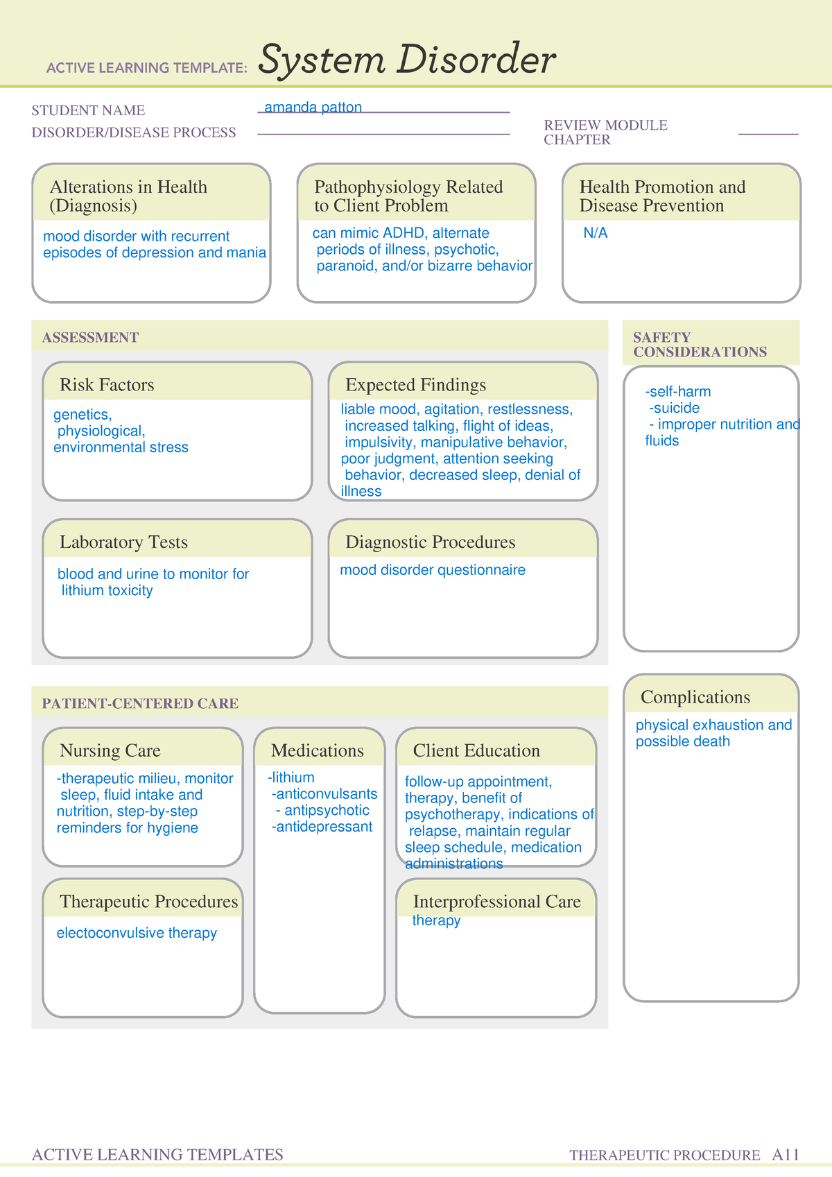 System Disorder mental health - STUDENT NAME DISORDER/DISEASE PROCESS ...