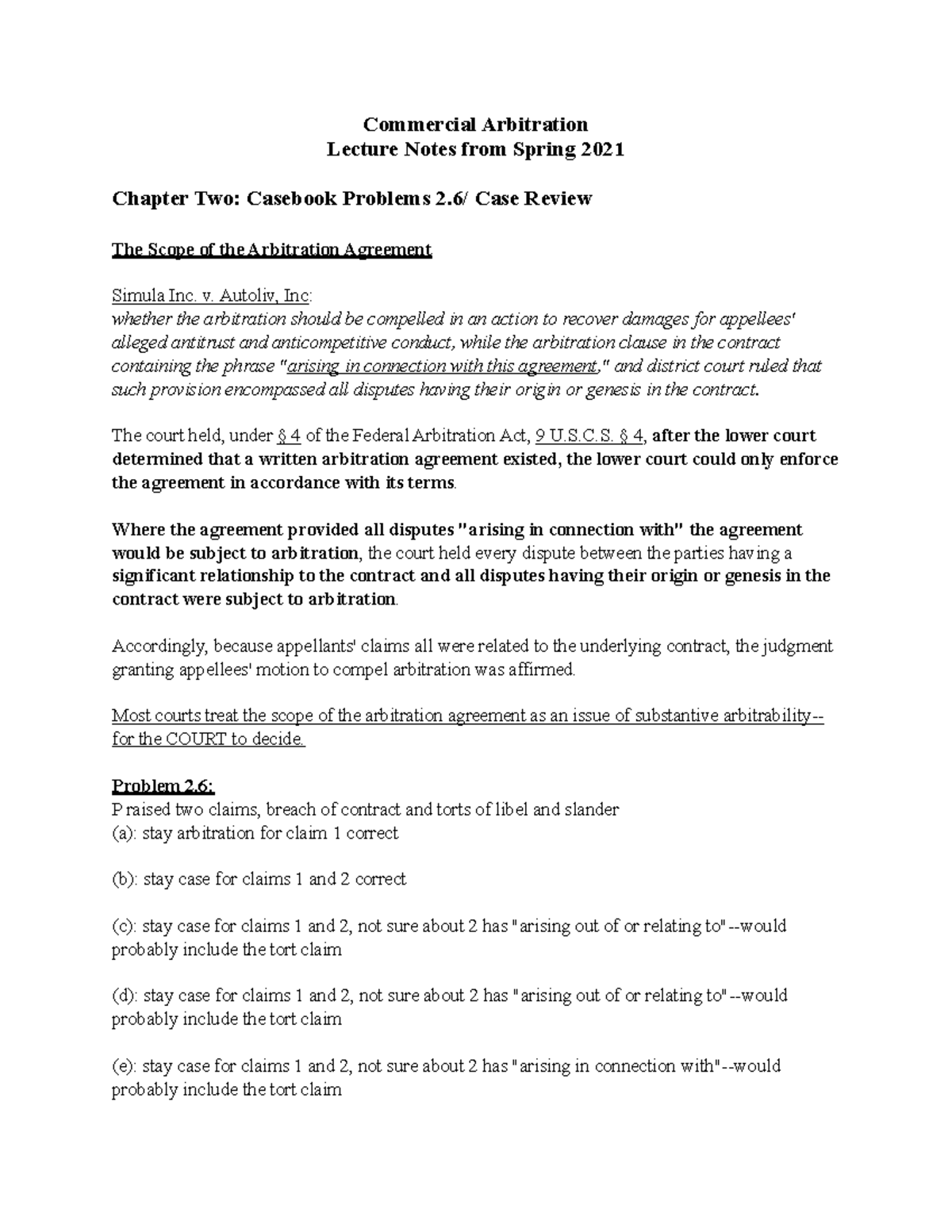 The Scope of the Arbitration Agreement - Problem 2.6 - Commercial ...